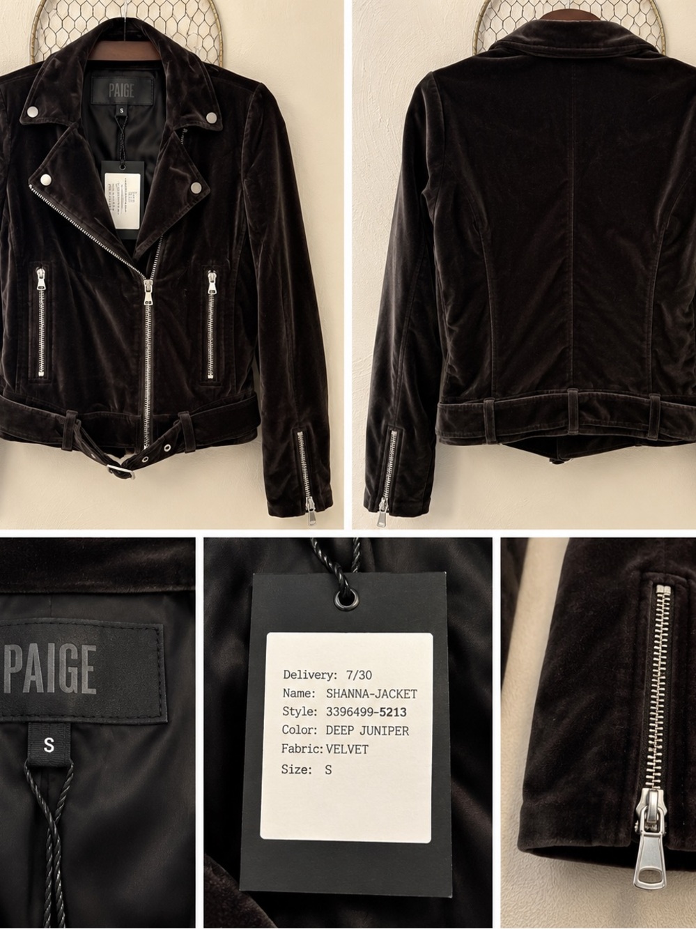 PAIGE Velvet Moto Jacket in Deep Juniper NWT